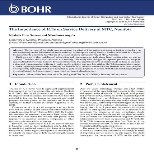 The Importance of ICTs on Service Delivery at MTC, Namibia