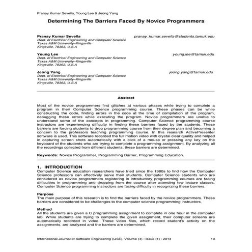 Determining The Barriers Faced By Novice Programmers