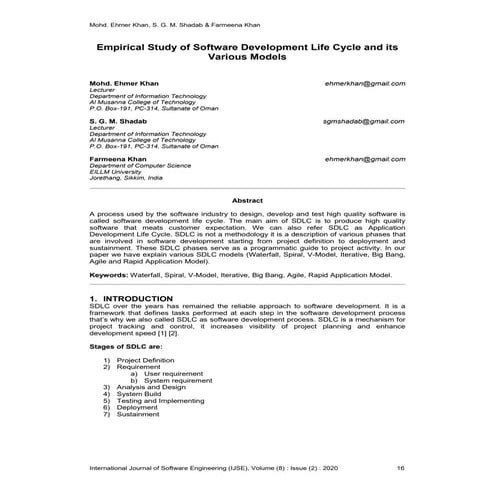 Empirical Study of Software Development Life Cycle and its Various Models