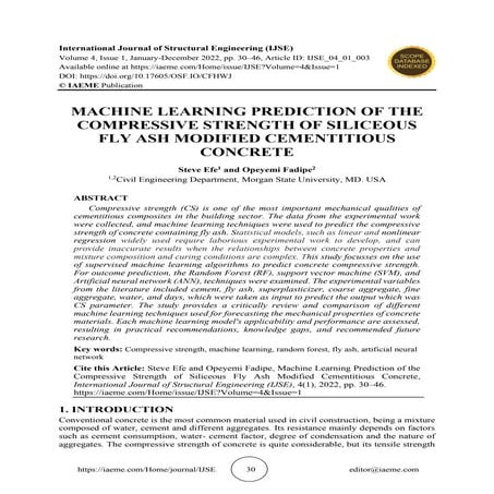 MACHINE LEARNING PREDICTION OF THE COMPRESSIVE STRENGTH OF SILICEOUS FLY ASH ...