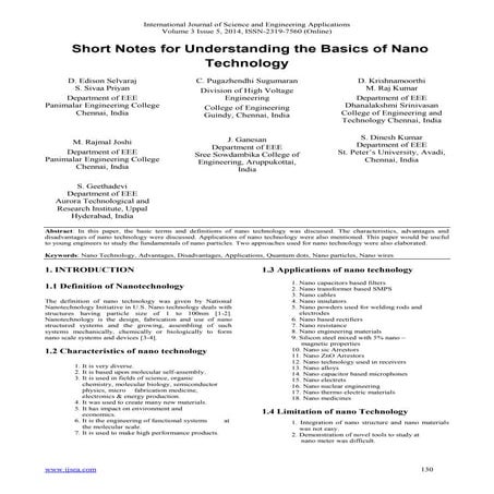 Short Notes for Understanding the Basics of Nano Technology