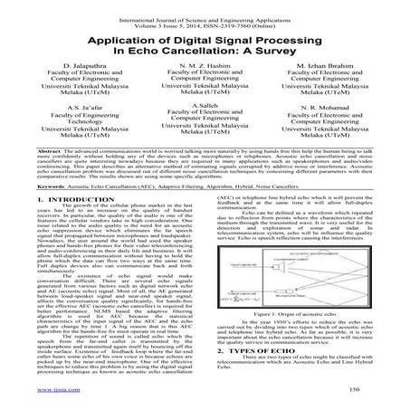 Application of Digital Signal Processing In Echo Cancellation: A Survey