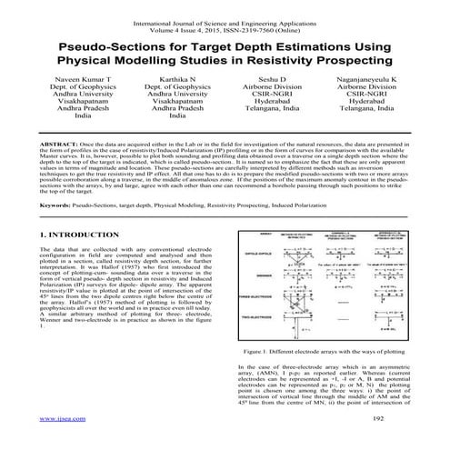 Pseudo-Sections for Target Depth Estimations Using Physical Modelling Studies...