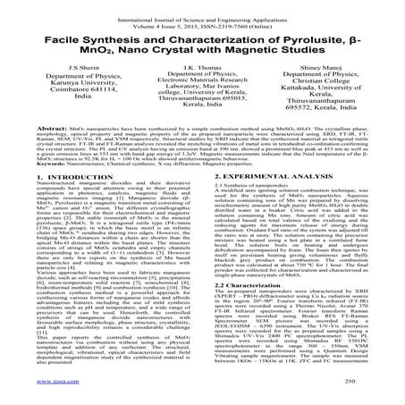 Facile Synthesis and Characterization of Pyrolusite, β- MnO2, Nano Crystal wi...