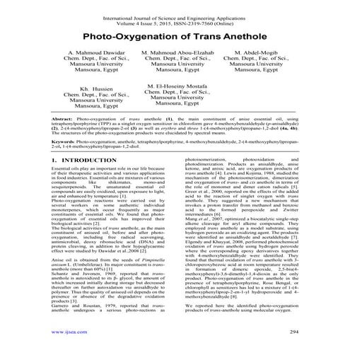 Photo-Oxygenation of Trans Anethole