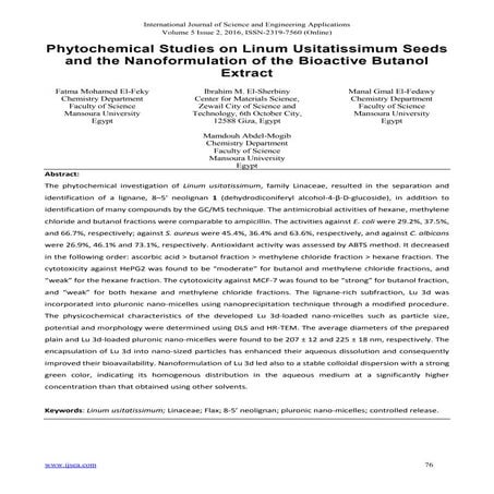 Phytochemical Studies on Linum Usitatissimum Seeds and the Nanoformulation of...