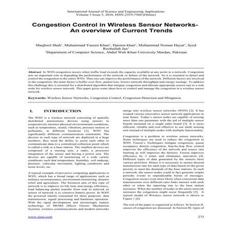 Congestion Control in Wireless Sensor Networks- An overview of Current Trends