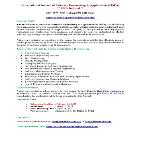 International Journal of Software Engineering & Applications (IJSEA)