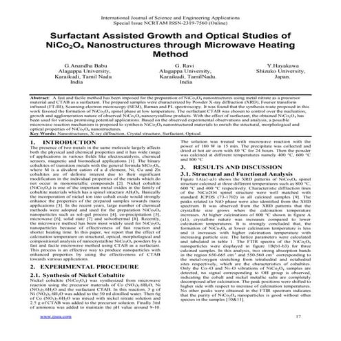 Surfactant Assisted Growth and Optical Studies of NiCo2O4 Nanostructures thro...