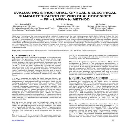 EVALUATING STRUCTURAL, OPTICAL & ELECTRICAL CHARACTERIZATION OF ZINC CHALCOGE...
