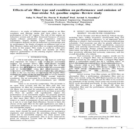 Effects of air filter type and condition on performance and emission of ...