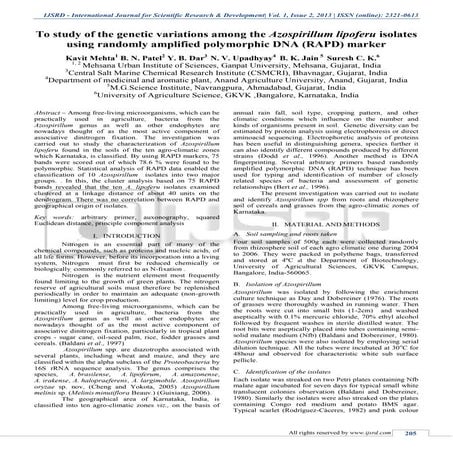 To study of the genetic variations among the Azospirillum lipoferu isolates u...