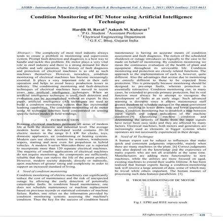 Condition Monitoring of DC Motor using Artificial Intelligence Technique