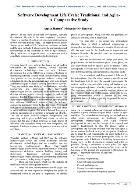 Software Development Life Cycle: Traditional and Agile- A Comparative Study