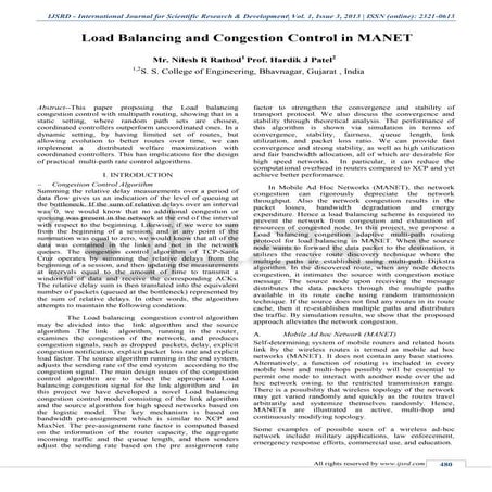 Load Balancing and Congestion Control in MANET