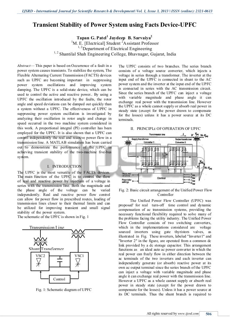 Transient Stability of Power System using Facts DeviceUPFC