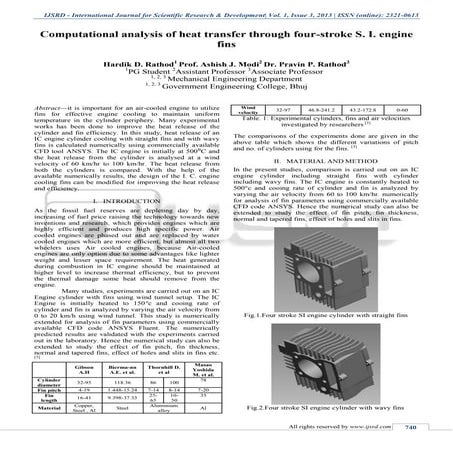 Computational analysis of heat transfer through four-stroke S. I. engine fins