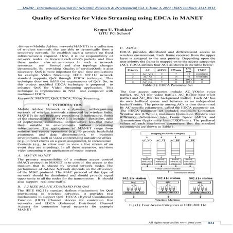 Quality of Service for Video Streaming using EDCA in MANET
