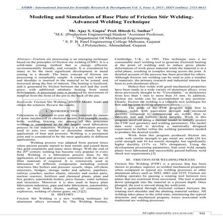 Modeling and Simulation of Base Plate of Friction Stir Welding-Advanced Weldi...
