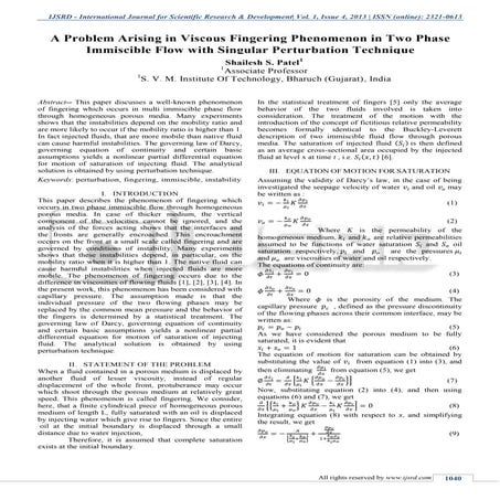 A Problem Arising in Viscous Fingering Phenomenon in Two Phase Immiscible Flo...