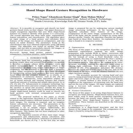 Hand Shape Based Gesture Recognition in Hardware