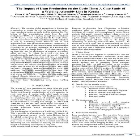 The Impact of Lean Production on the Cycle Time: A Case Study of a Welding As...