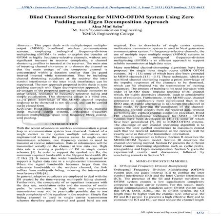 Blind Channel Shortening for MIMO-OFDM System Using Zero Padding and Eigen De...