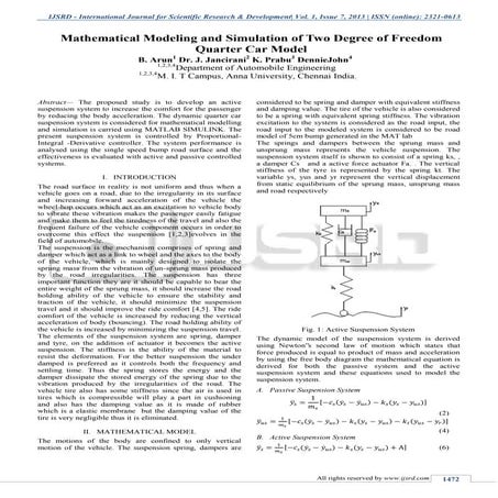 Mathematical Modeling and Simulation of Two Degree of Freedom Quarter Car Model