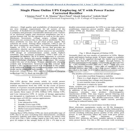Single Phase Online UPS Employing ACT with Power Factor Corrected Rectifier