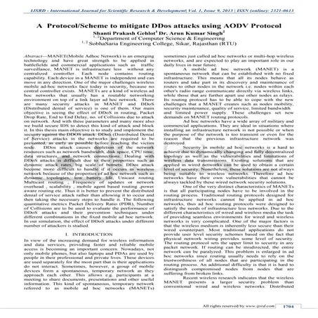 A Protocol/Scheme to mitigate DDos attacks using AODV Protocol