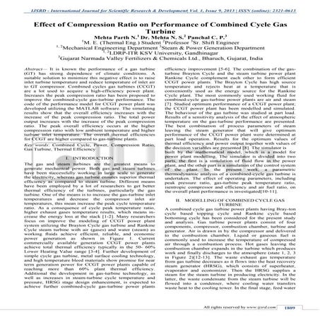Effect of Compression Ratio on Performance of Combined Cycle Gas ...