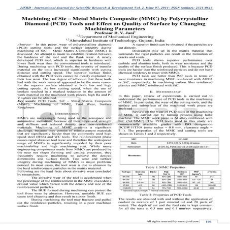 Machining of Sic - Metal Matrix Composite (MMC) by Polycrystalline Diamond (P...