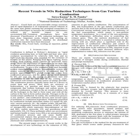 Recent Trends in NOx Reduction Techniques from Gas Turbine Combustion | PDF