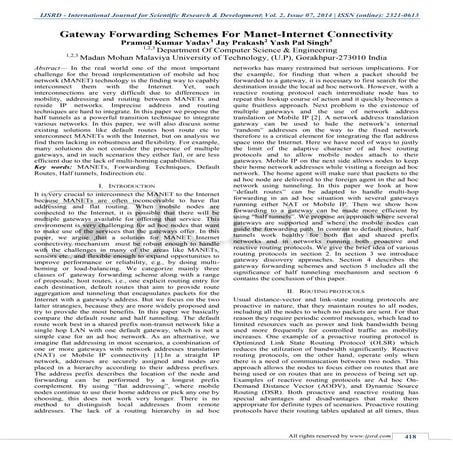 Gateway Forwarding Schemes For Manet-Internet Connectivity