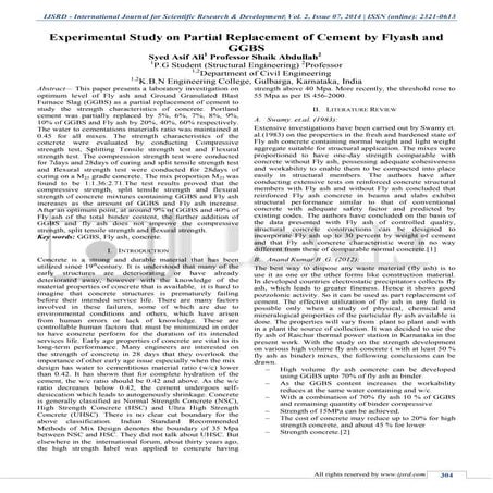 Experimental Study on Partial Replacement of Cement by Flyash and GGBS