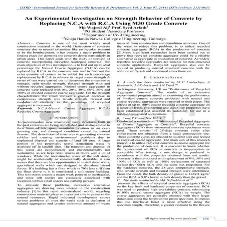 An Experimental Investigation on Strength Behavior of Concrete by Replacing N...