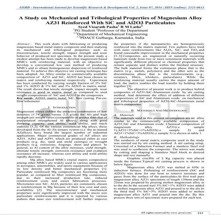 A Study on Mechanical and Tribological Properties of Magnesium Alloy ...