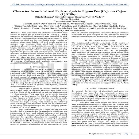 Character Associated and Path Analysis in Pigeon Pea [Cajanus Cajan (L) Millsp.]