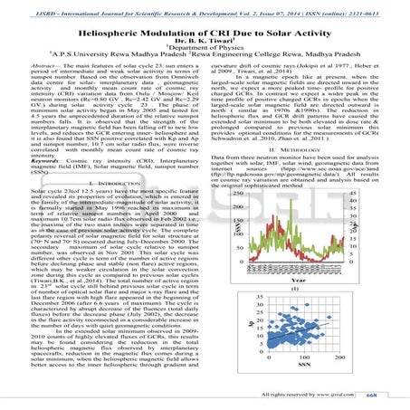Heliospheric Modulation of CRI Due to Solar Activity