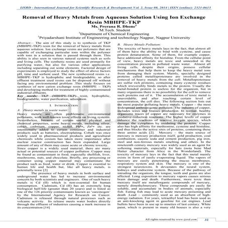 Removal of Heavy Metals from Aqueous Solution Using Ion Exchange Resin ...