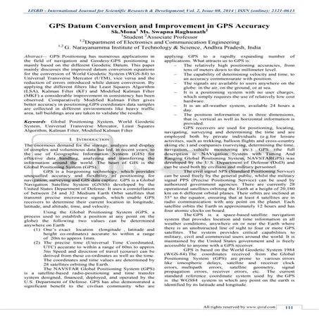 GPS Datum Conversion and Improvement in GPS Accuracy