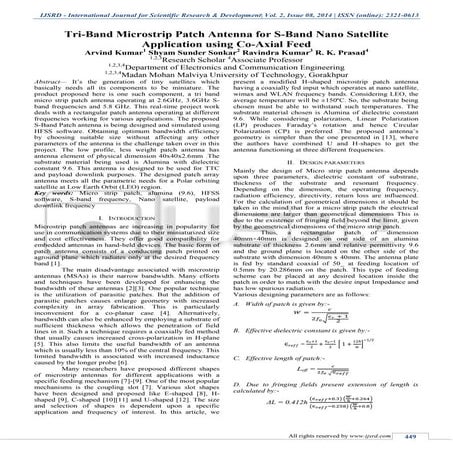 TRI-BAND MICROSTRIP PATCH ANTENNA FOR S-BAND NANO SATELLITE APPLICATION USING...