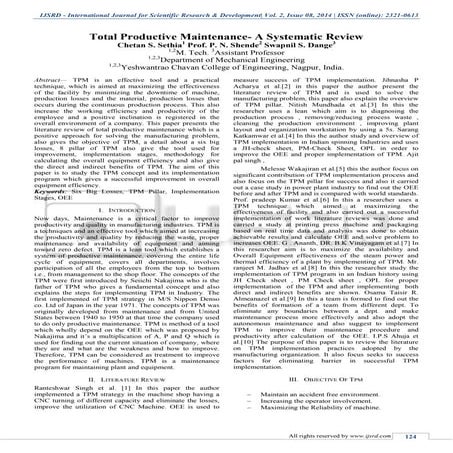 Total Productive Maintenance - A Systematic Review