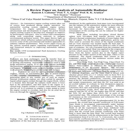 A REVIEW PAPER ON ANALYSIS OF AUTOMOBILE RADIATOR