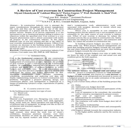 A Review of Cost overruns in Construction Project Management