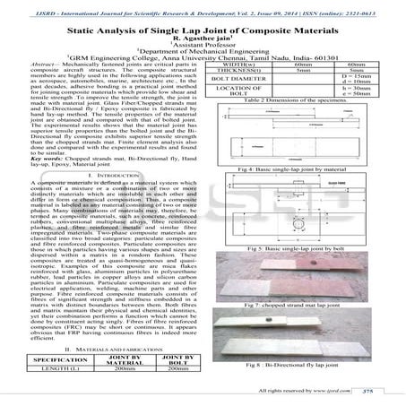 Static Analysis of Single Lap Joint of Composite Materials