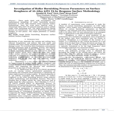 Investigation of Roller Burnishing Process Parameters on Surface ...