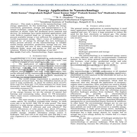 ENERGY APPLICATION IN NANO TECHNOLOGY