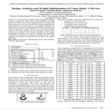 Design, Analysis and weight optimization of Crane Hook: A Review