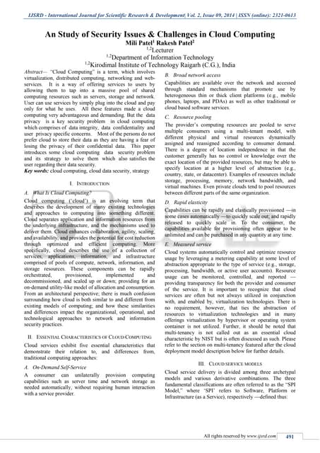 An study of security issues & challenges in cloud computing